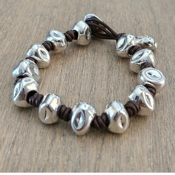 COFFEE BEANS • Boho Bracelet • Silver plated with brown leather - Picture 2 of 10